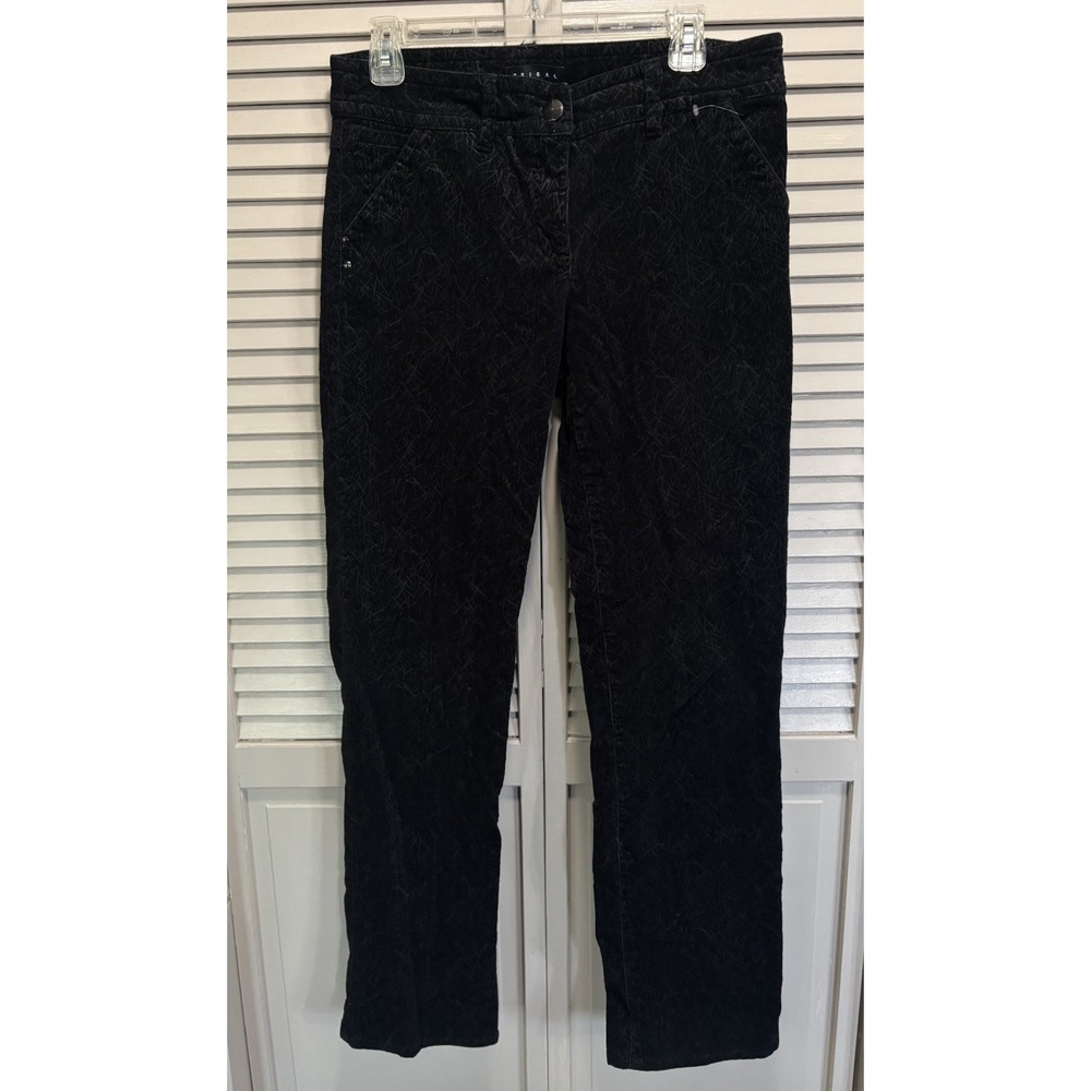Tribal Velour Straight Black Pants Mid Rise Button Zip Pocket Size 6